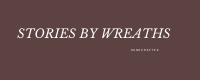 Eggplant color background with white text - stories by wreaths